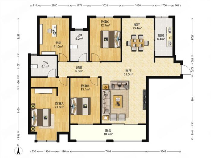 华强城 4室2厅2卫 159m&sup2;