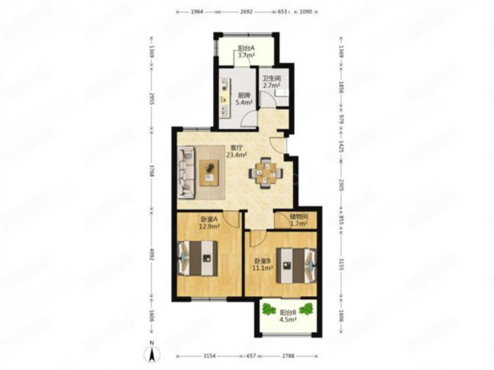兴石花园 2室1厅1卫 81.5m&sup2;