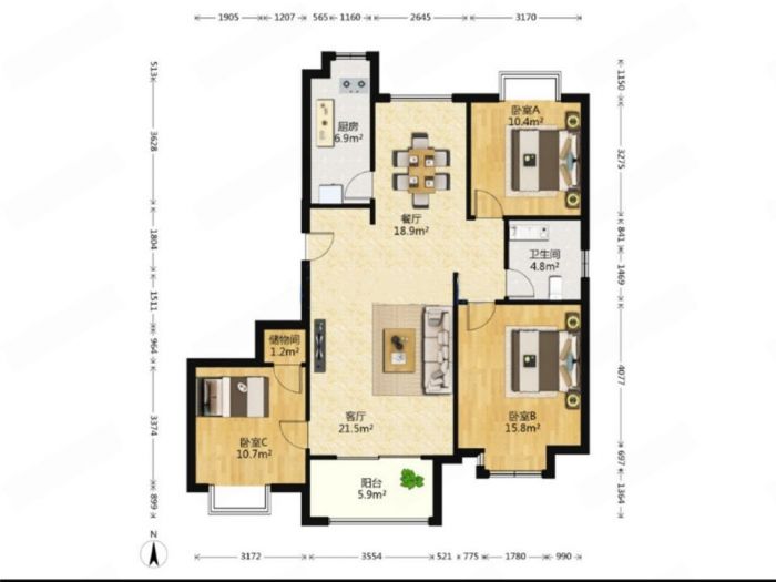 尚海湾 3室2厅1卫 128m&sup2;