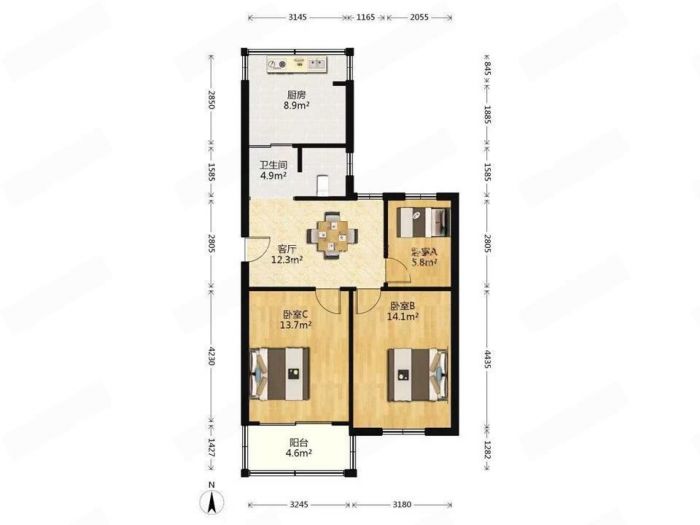 学田苑 3室1厅1卫 78.1m&sup2;