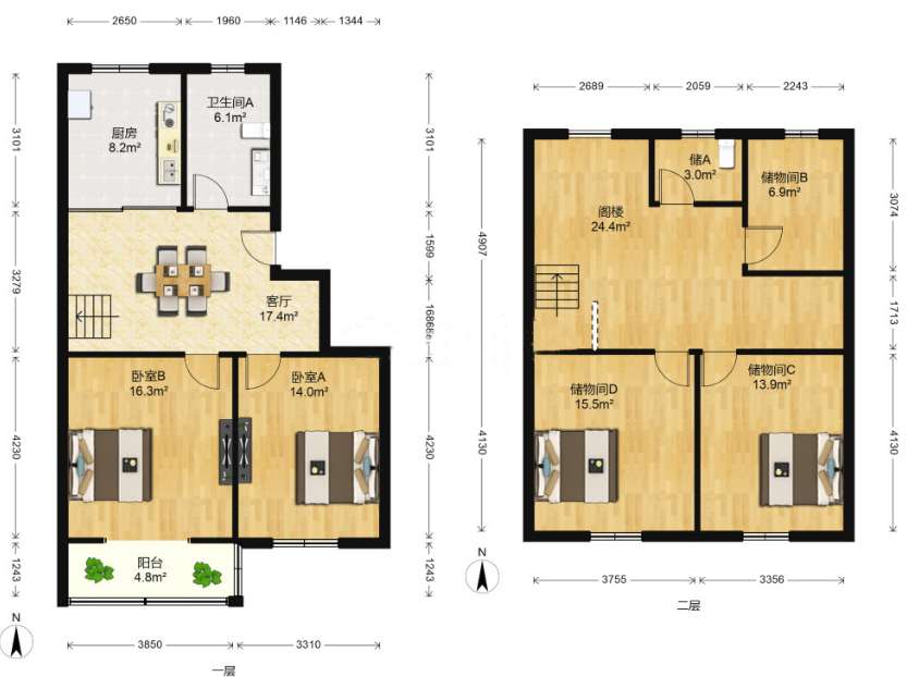 江海花园 4室2厅1卫 132m&sup2;