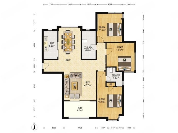 吴中豪景华庭 3室2厅1卫 139.00m&sup2;
