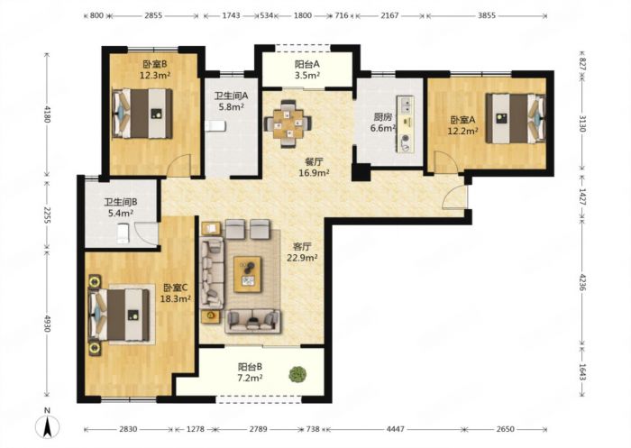 星光耀广场 3室2厅2卫 117.68m&sup2;
