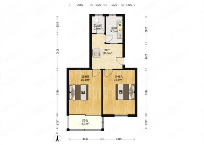 城南新村(崇川区) 2室1厅1卫 70.00m&sup2;