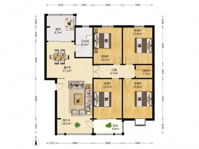 东昇花园 4室2厅1卫 149.86m&sup2;