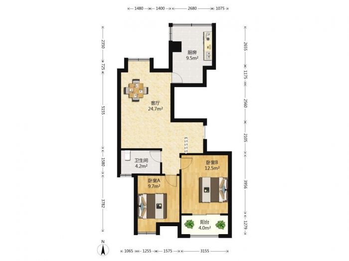 同和嘉苑北区 2室1厅1卫 90.00m&sup2;