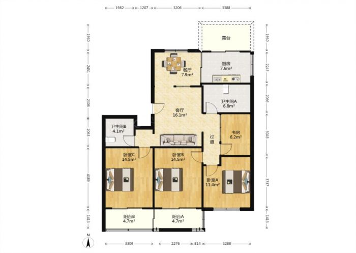朝晖花园 3室2厅1卫 117.92m&sup2;