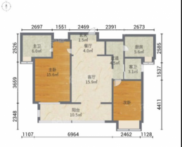 炜赋星湖邻里 2室2厅1卫 99m&sup2;