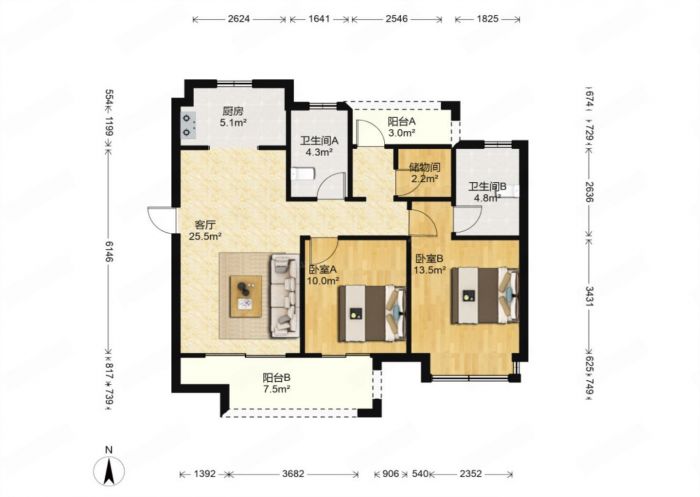 绿地新里城 3室2厅1卫 106m&sup2;
