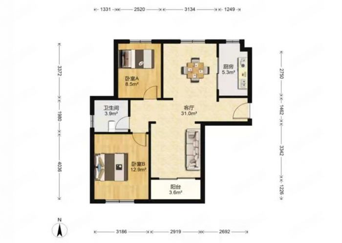 万和家园（开发区） 2室2厅1卫 88.86m&sup2;