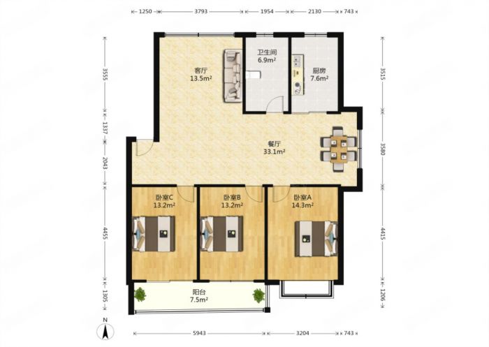 新城小区 1室厅卫 122m&sup2;