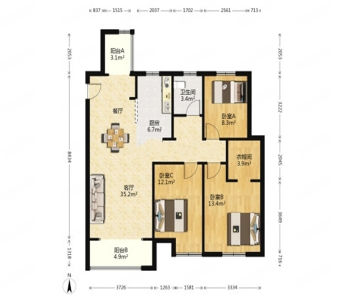 景瑞御府 3室2厅2卫 128.00m&sup2;