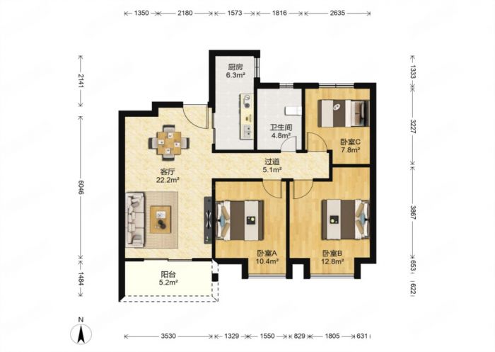 中海碧林湾 3室2厅1卫 97.62m&sup2;