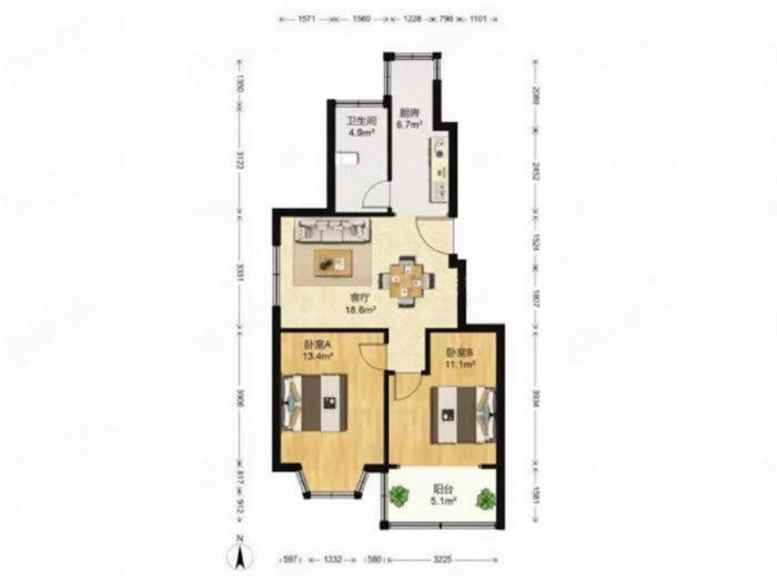 景河苑 2室1厅1卫 80m&sup2;