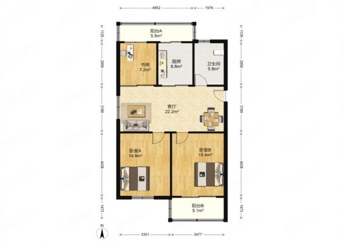 段家坝小园 2室2厅1卫 96.5m&sup2;