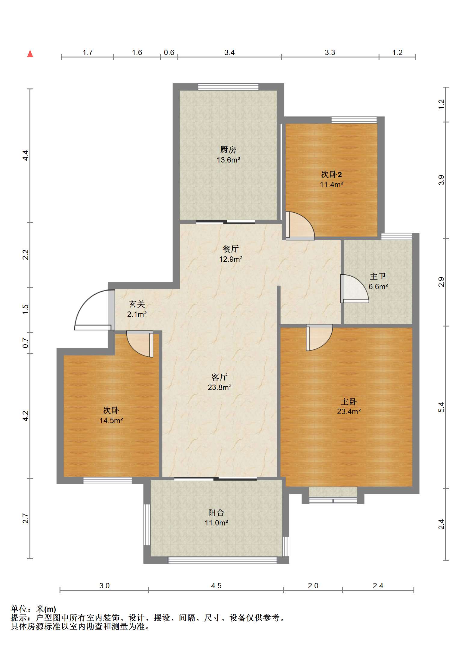 苏建名都城 3室2厅1卫 122.30m&sup2;