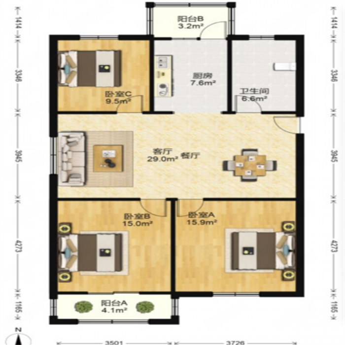 景和花苑 4室2厅2卫 160m²