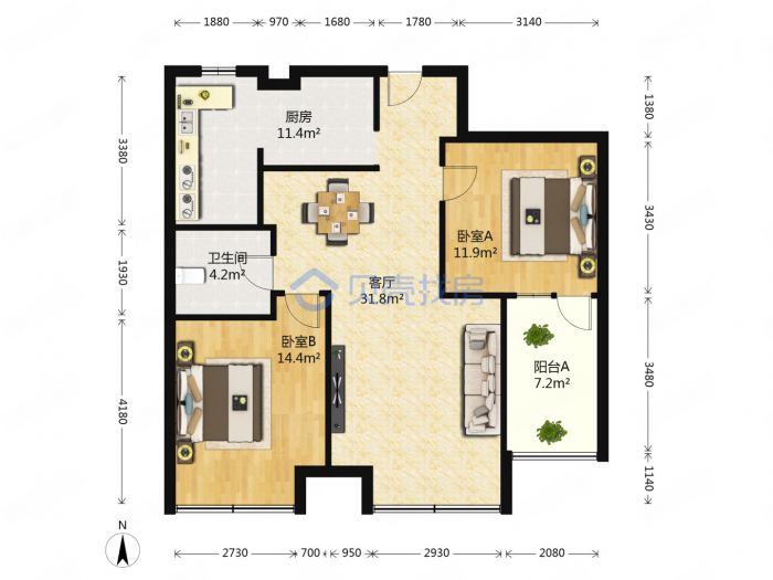 未来锦城 4室2厅2卫 140.00m&sup2;