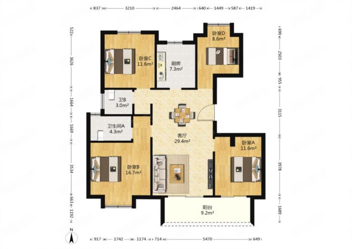 新城香溢紫郡 4室2厅2卫 122m&sup2;