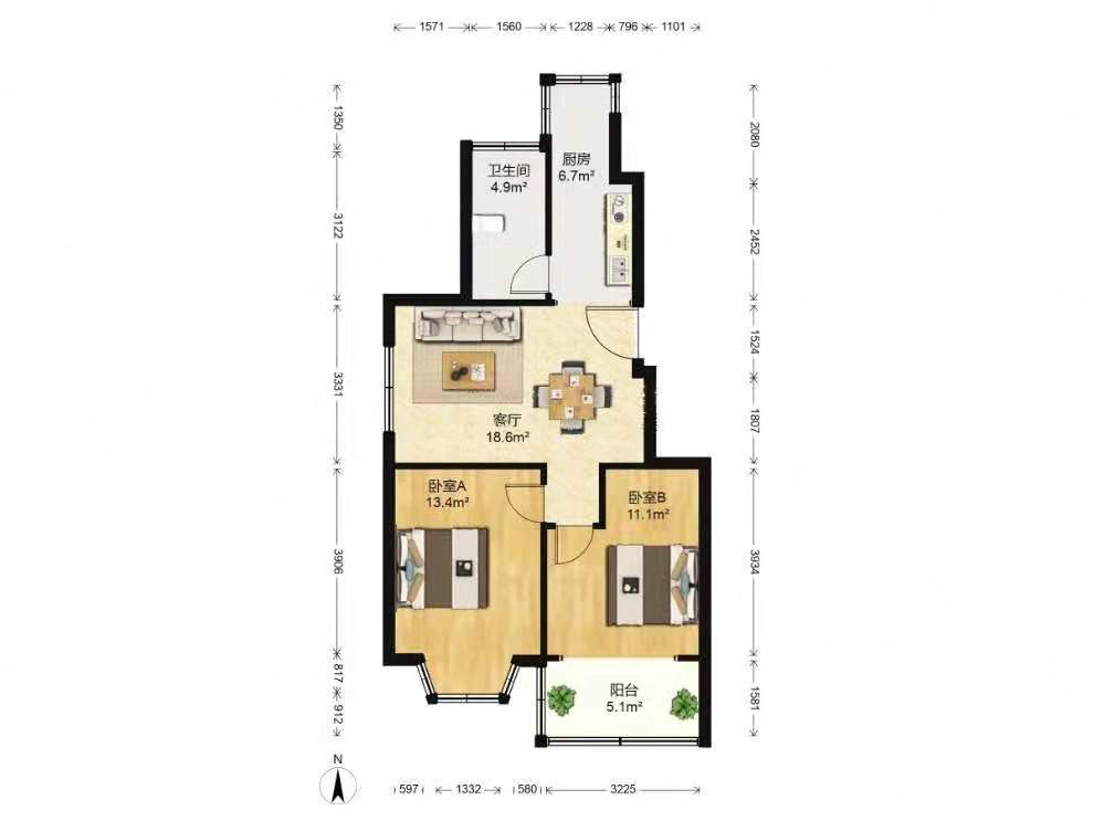 景河苑 2室2厅1卫 79m&sup2;