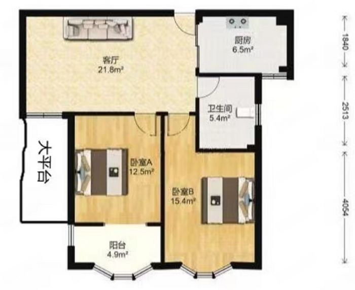 天龍逸園 2室1厅1卫 87.55m&sup2;