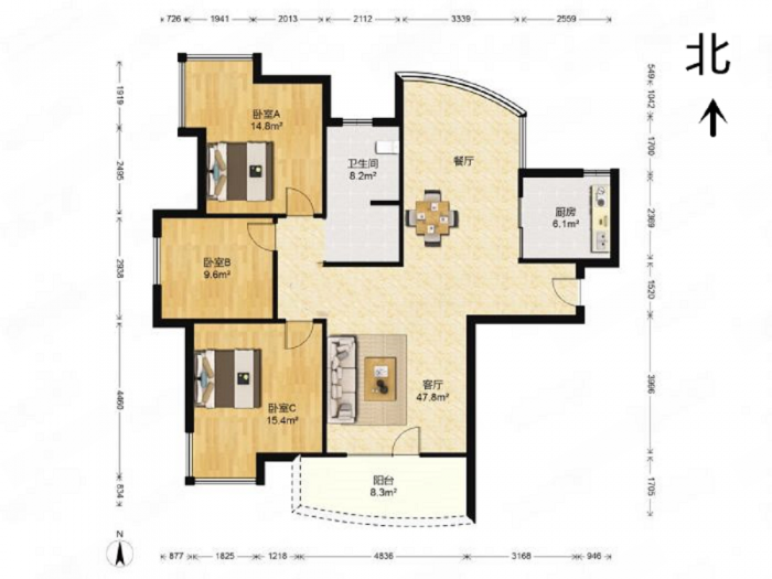 绿城玉兰公寓 3室2厅1卫 130.05m&sup2;