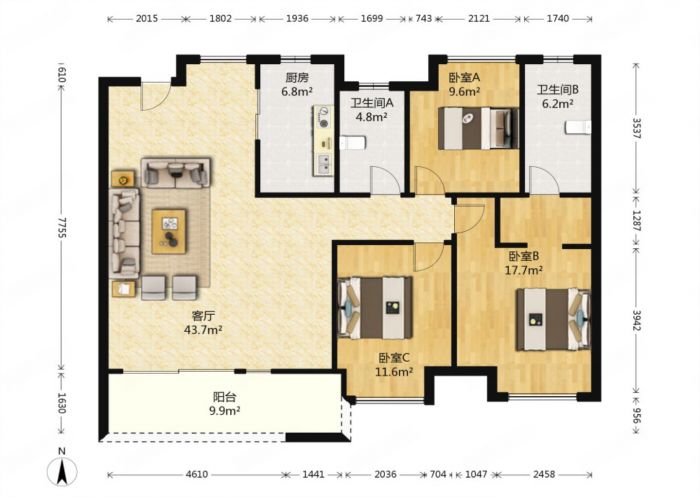 富力半岛花园 3室2厅2卫 130m&sup2;