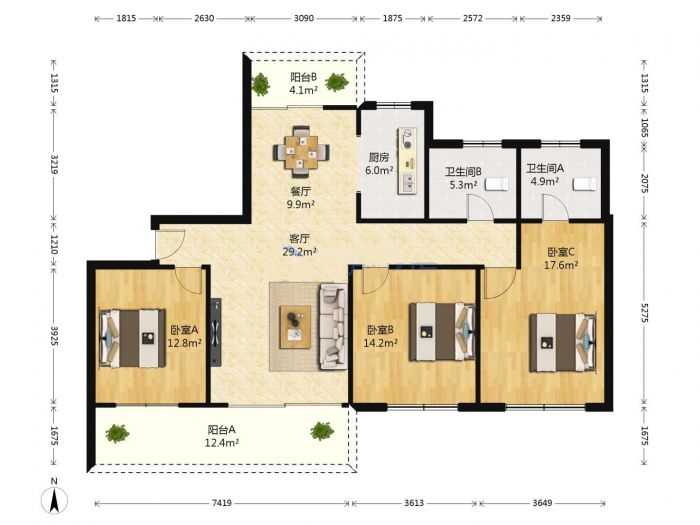 国城璟府 4室2厅2卫 140m&sup2;