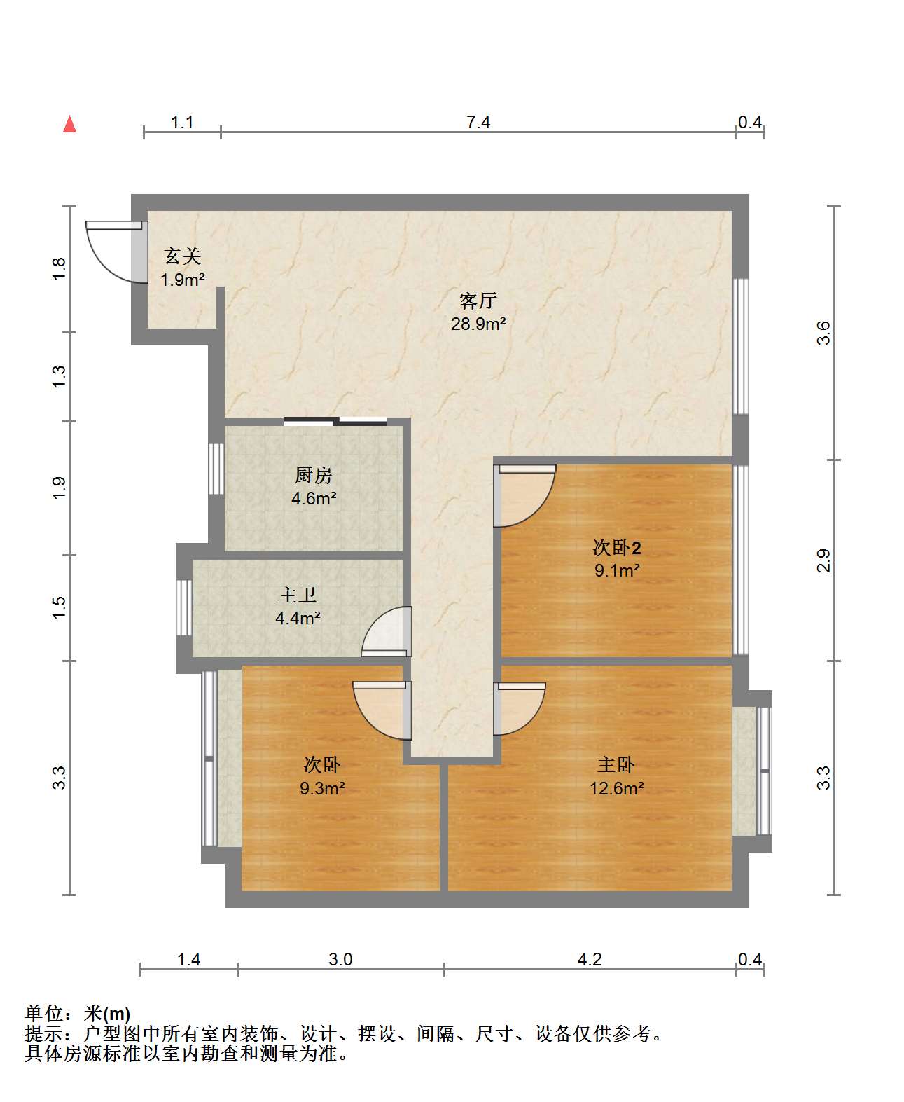 海纳春江 3室2厅1卫 95m&sup2;