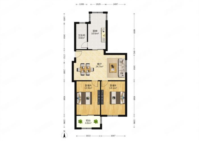 新华三村 2室2厅1卫 87m&sup2;
