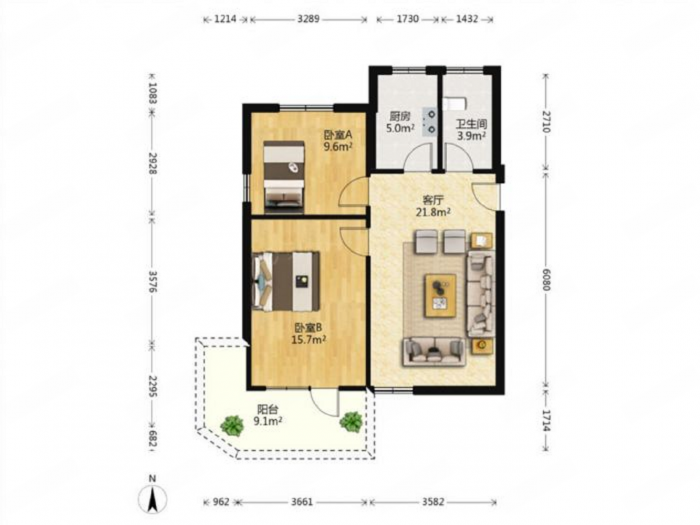 学田苑 2室1厅1卫 72m&sup2;