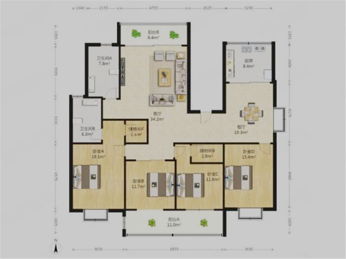 德民花苑 4室2厅2卫 183m&sup2;