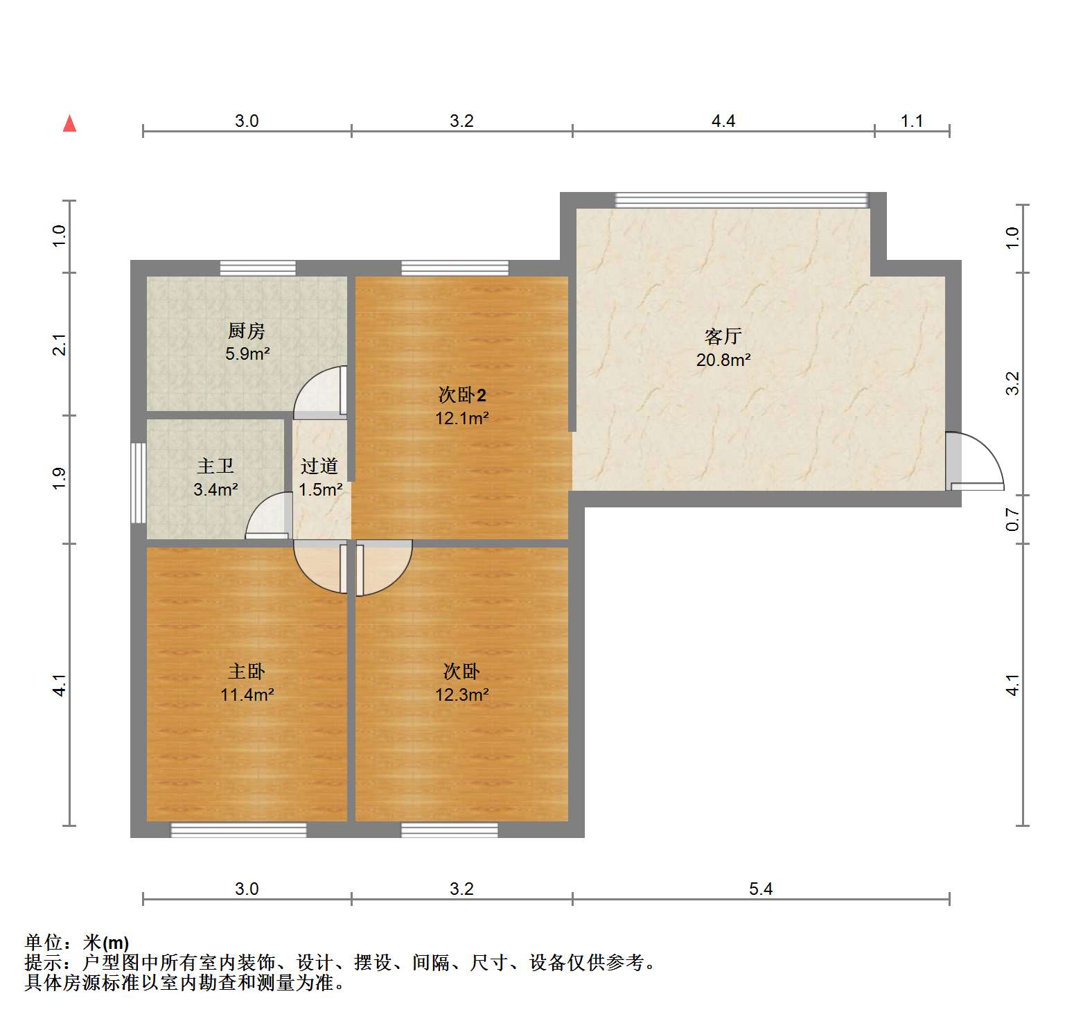 华能苑 3室1厅1卫 91.28m&sup2;