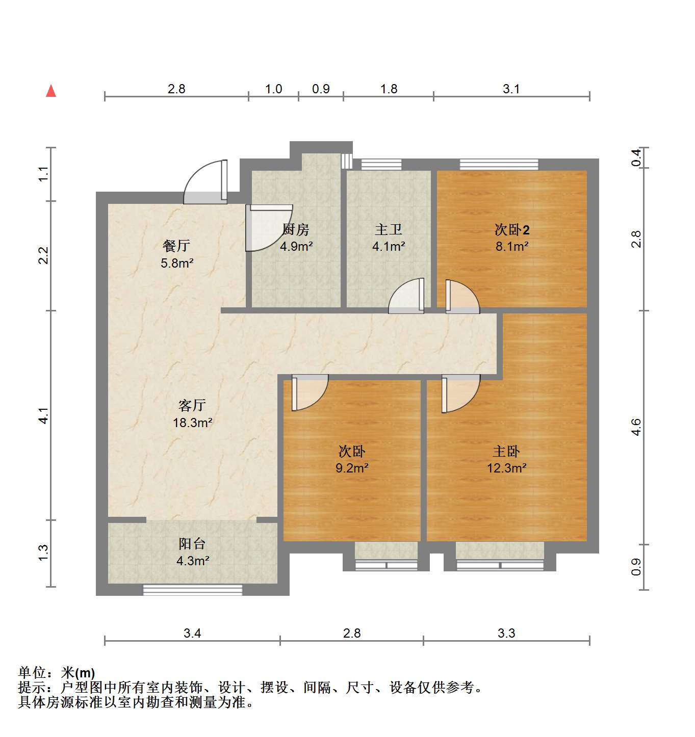 世茂公元 3室2厅1卫 89m&sup2;