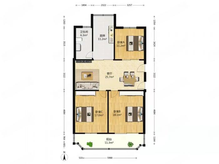 天都花苑 3室1厅1卫 110m&sup2;