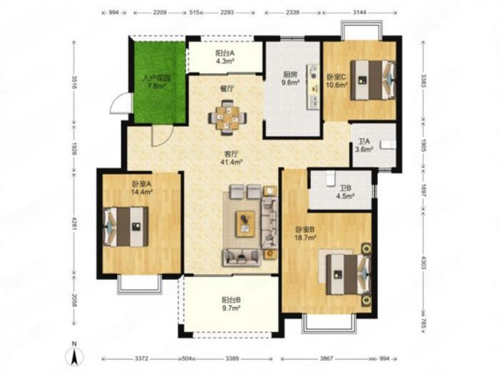 华强城四期 3室2厅2卫 271.04m&sup2;