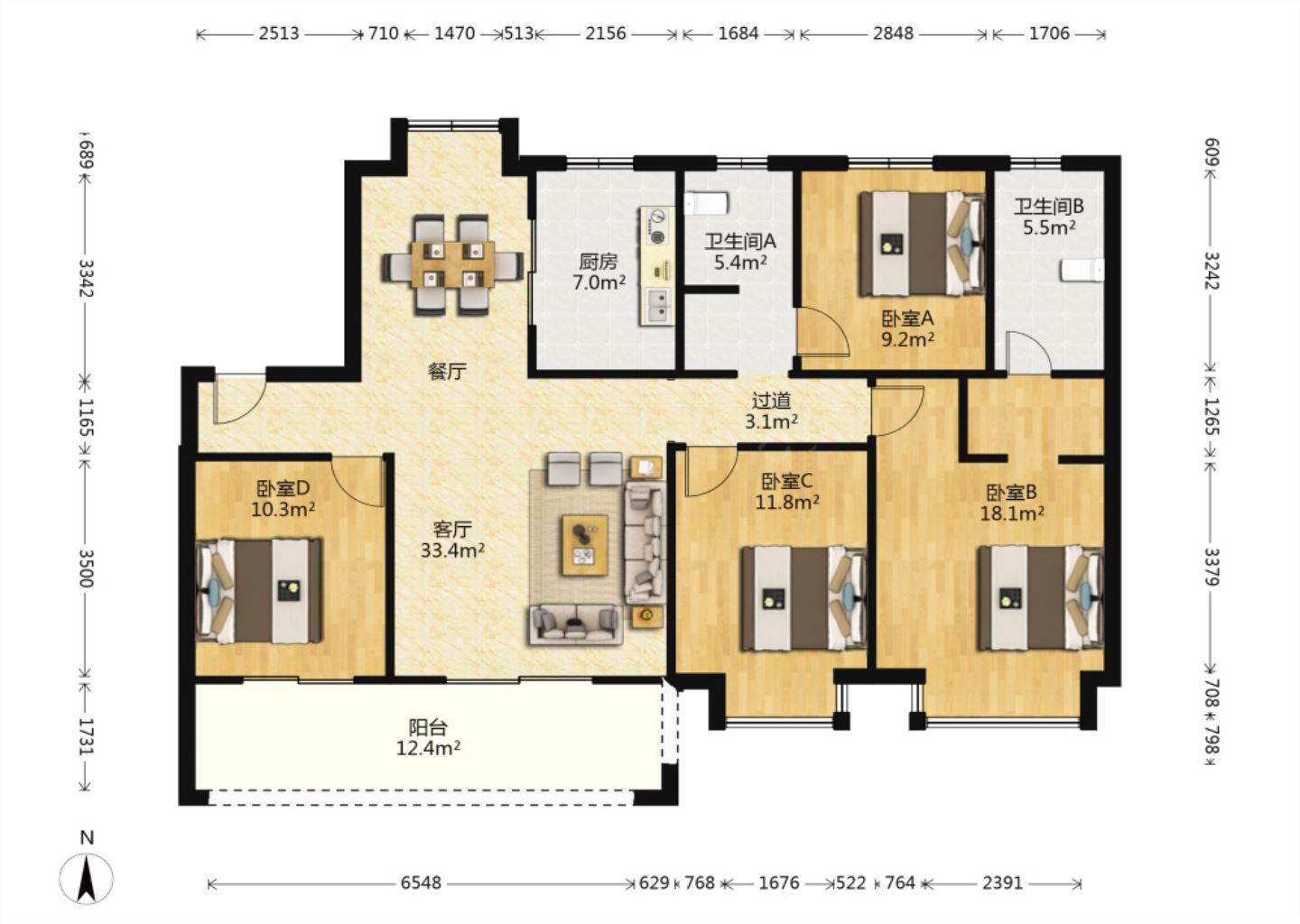融创盛和九里桃源 4室2厅2卫 144m&sup2;