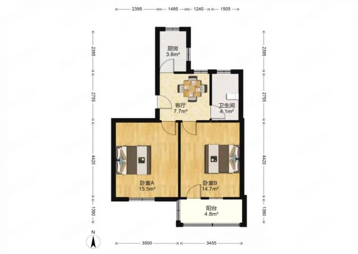 易家桥新村 2室1厅1卫 62.75m&sup2;