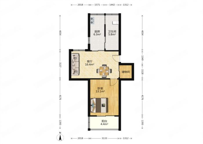 南川园新村 2室1厅1卫 57.00m&sup2;
