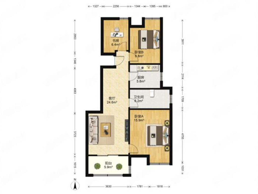 万科金域蓝湾 3室2厅1卫 95m&sup2;