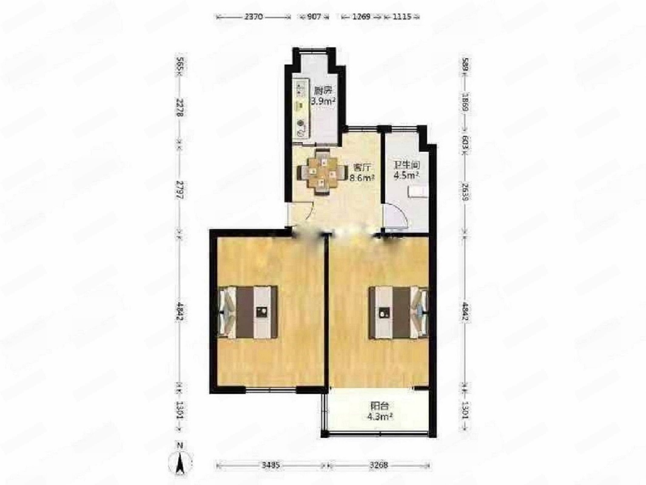 花园角 2室1厅1卫 62m&sup2;