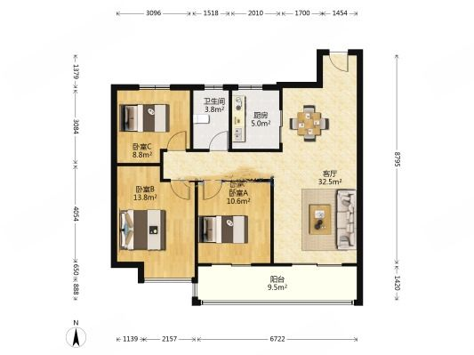 绿城&middot;晓风印月 3室2厅1卫 102m&sup2;