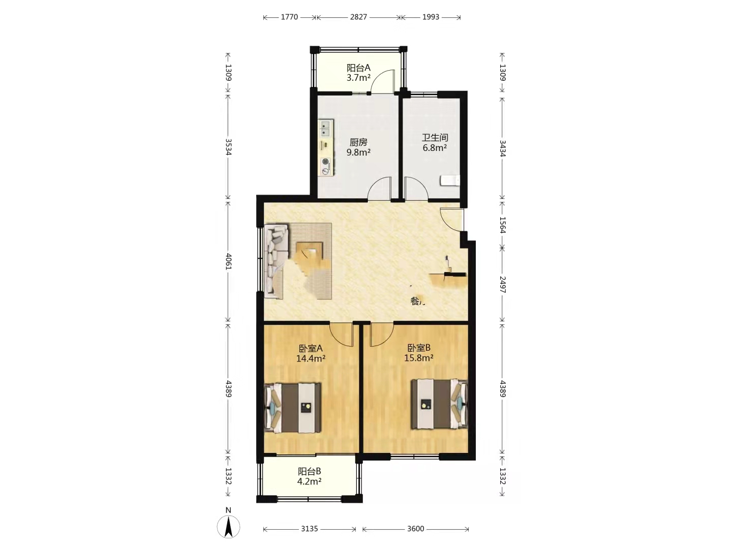 幸福怡居 2室1厅1卫 98.00m&sup2;