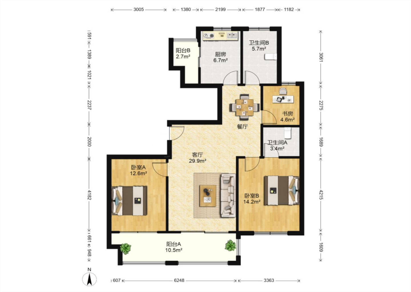 同和嘉苑东区 3室2厅2卫 121.52m&sup2;