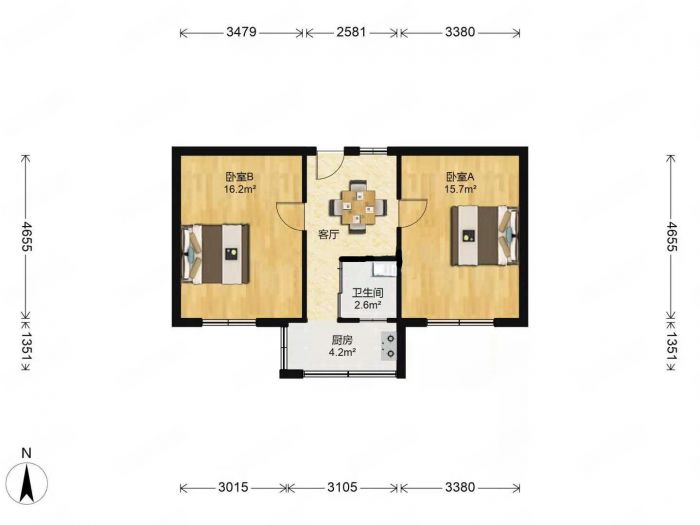 新胜新村 2室1厅1卫 55m&sup2;