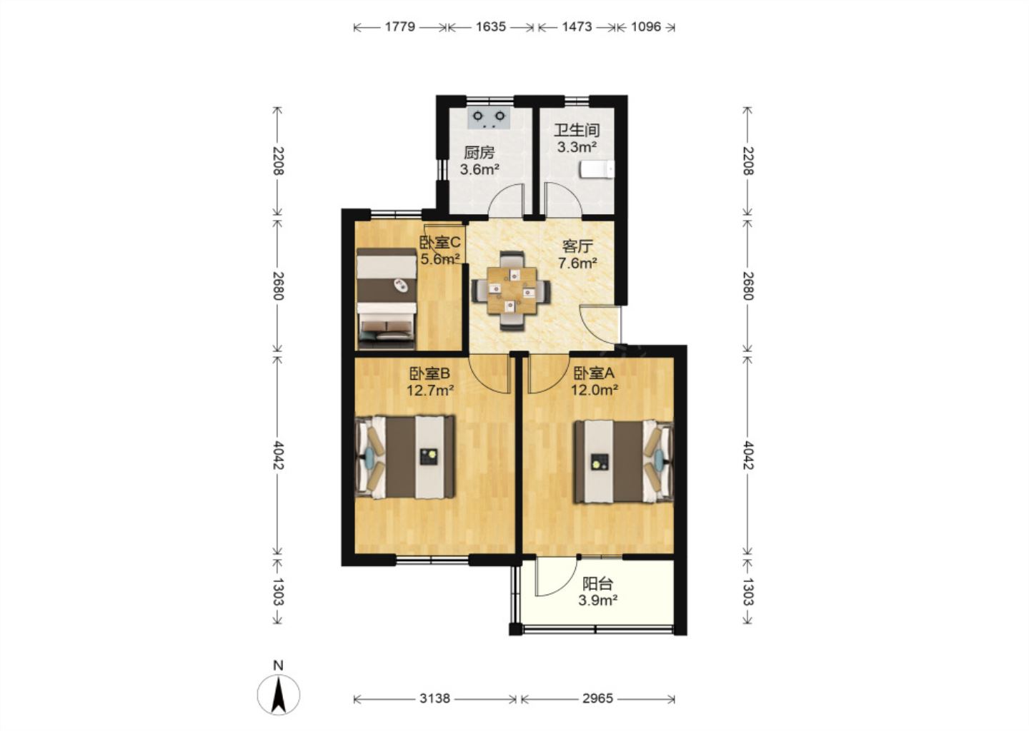 曙光社区 3室1厅1卫 60.60m²