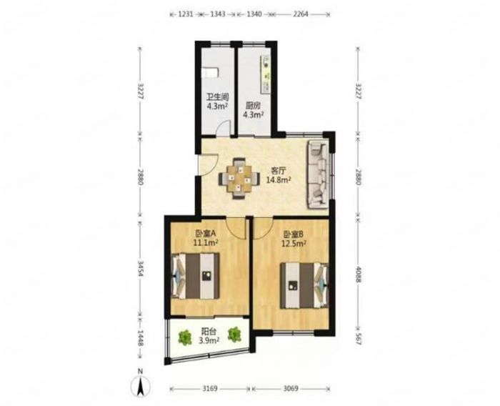 文峰路17号 2室1厅1卫 64m&sup2;