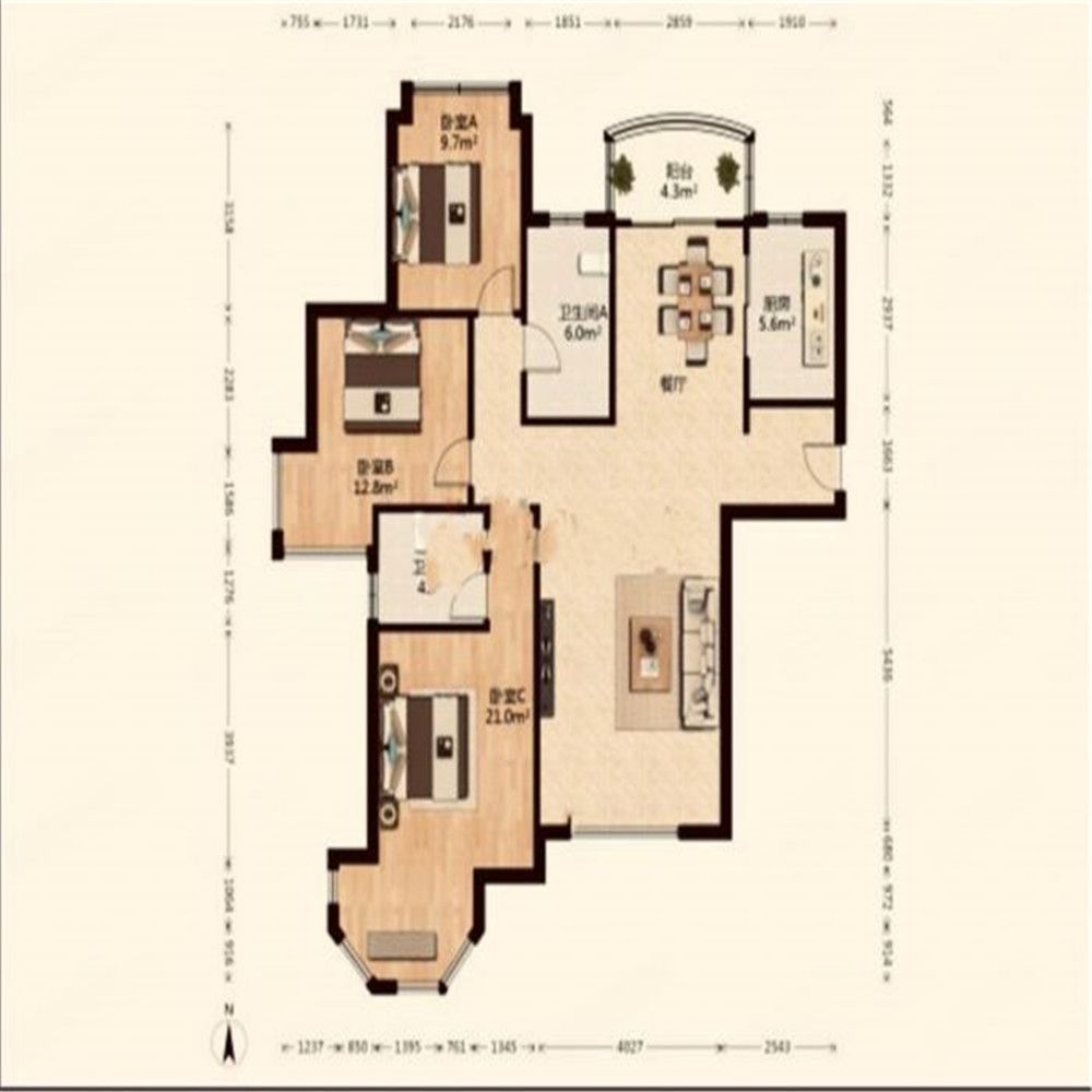 中南世纪花城 3室2厅2卫 141m&sup2;