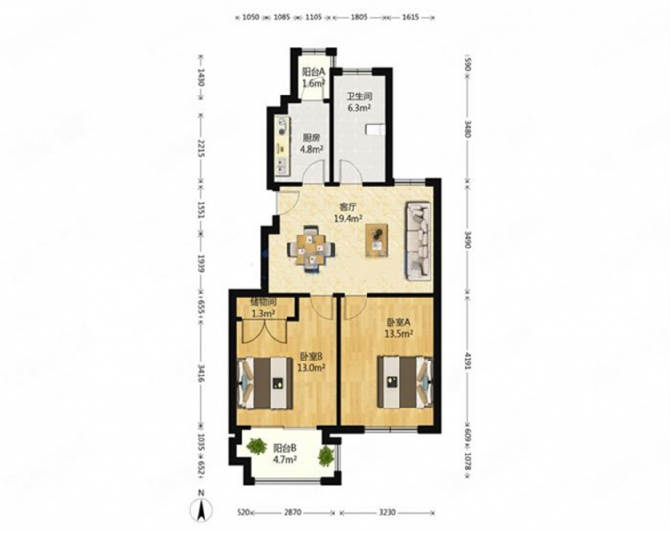 观河华府 2室1厅1卫 80m&sup2;