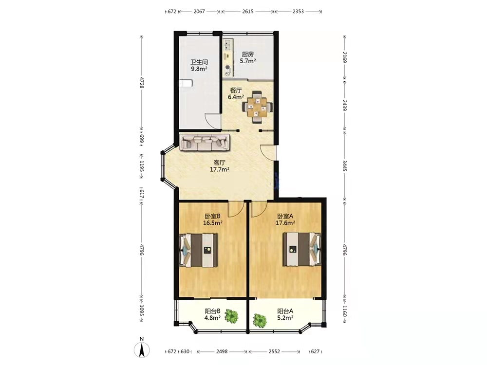 天都花苑 2室1厅1卫 89.46m&sup2;